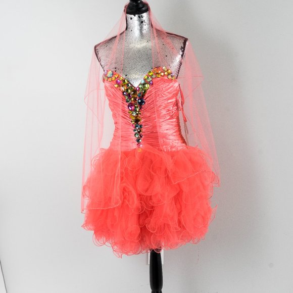 NWT coral ruffle convertible dress - Picture 1 of 8